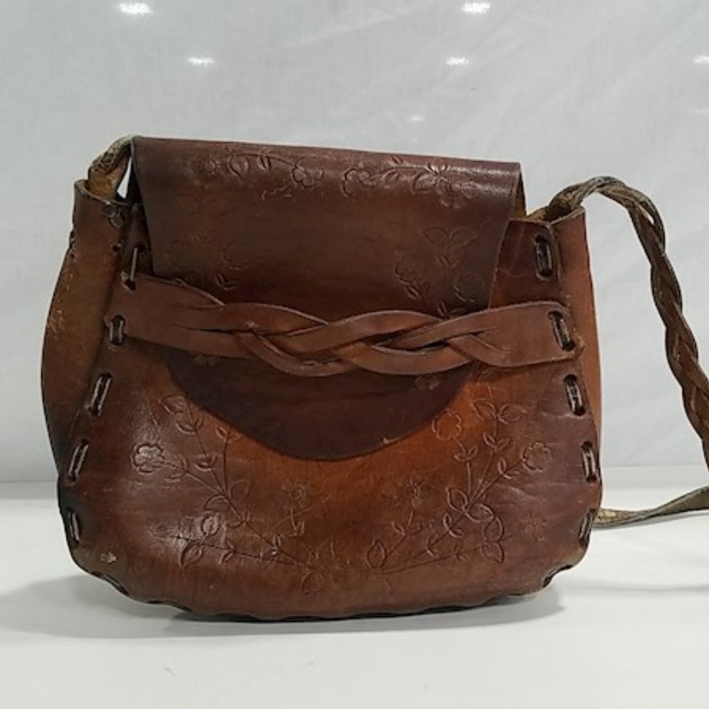 Vintage Hand Tooled Leather Handbag Purse Boho